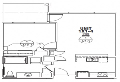a floor plan of a 1 bedroom unit